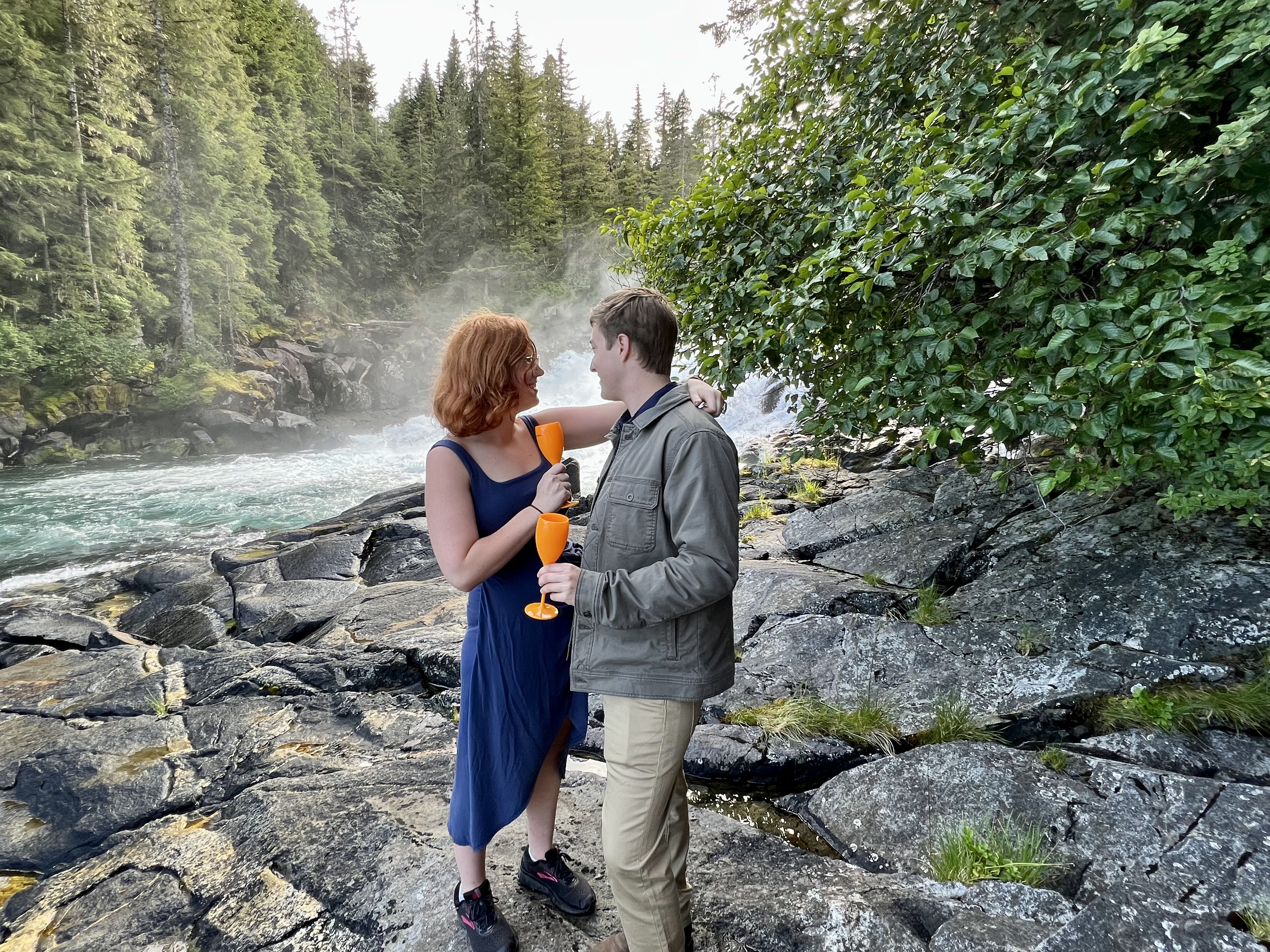 Madison said 'yes!' at the Baranof Warm Springs falls, Alaska.